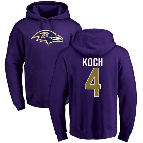 Men Baltimore Ravens Purple Sam Koch Name and Number Logo NFL Football #4 Pullover Hoodie Sweatshirt->women nfl jersey->Women Jersey